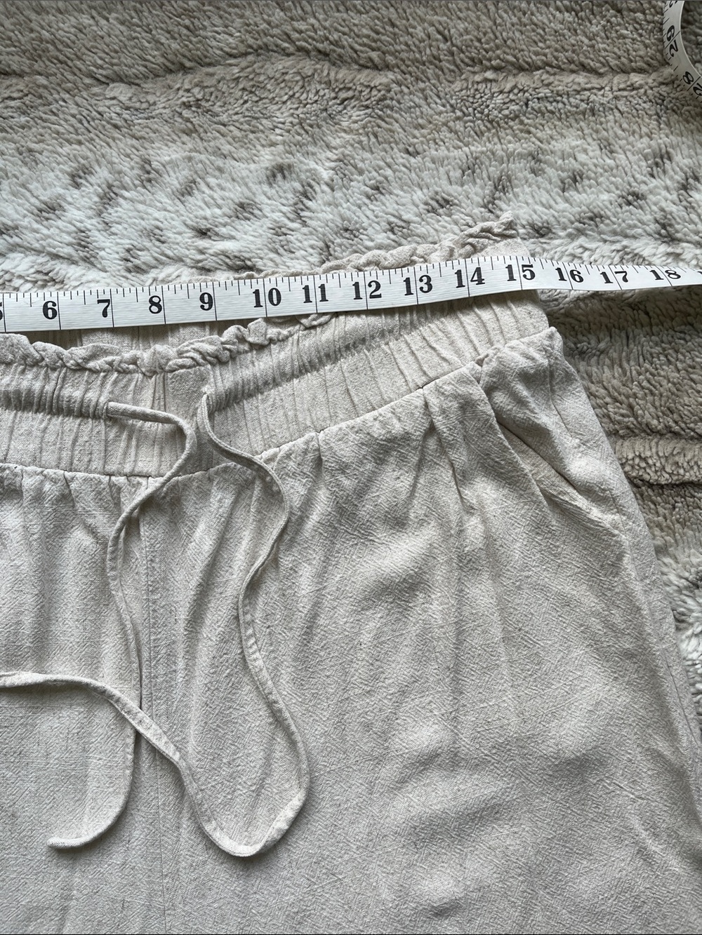 Cream Linen Blend Elastic Waistband Wide-Leg Pants - Picture 3 of 4